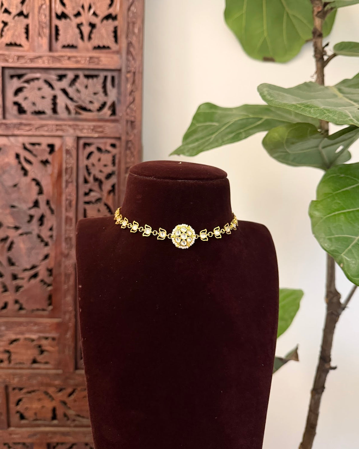 White Lotus Kundan Grace Choker | Handmade Gold Plated | NC854