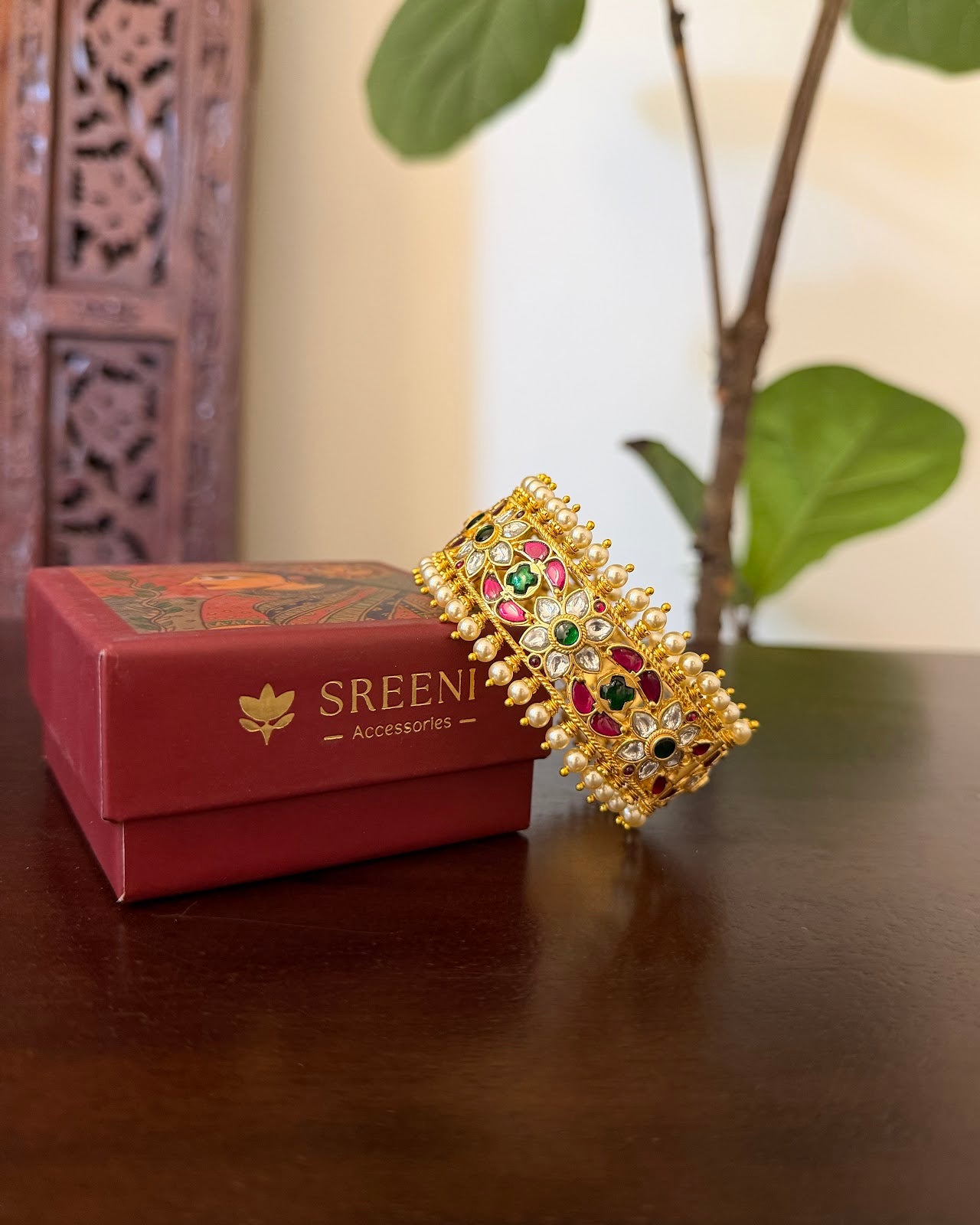 Jadau Kundan Statement Bangle with Pearl Detailing | Handmade Gold Plated | BA100 | BA101 | BA102