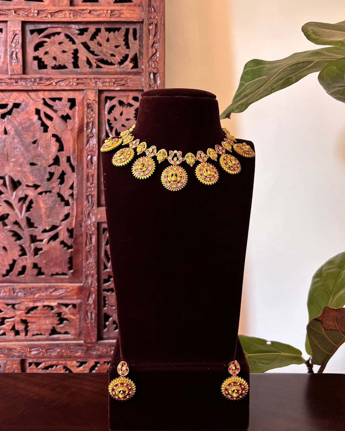 Antique Ruby Kundan Peacock Necklace Set | Handcrafted Heritage Jewellery | NC869