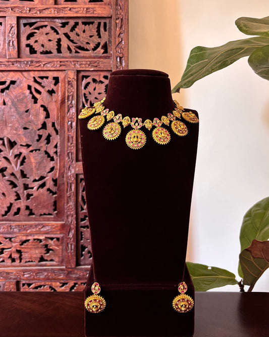 Antique Ruby Kundan Peacock Necklace Set | Handcrafted Heritage Jewellery | NC869