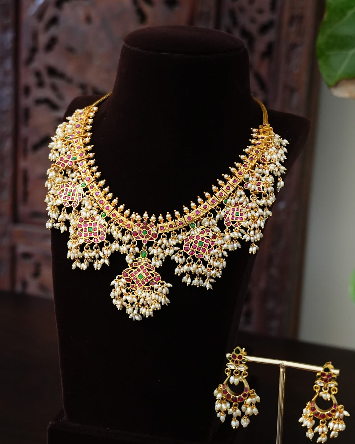 Jadau Kundan Guttapusalu Necklace with Earrings | Handmade Gold Plated | NC923