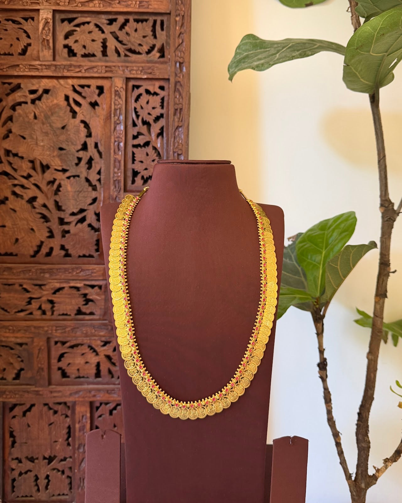 Kaasu Haram with Premium Ruby Stones | Handmade Gold Plated | NC728