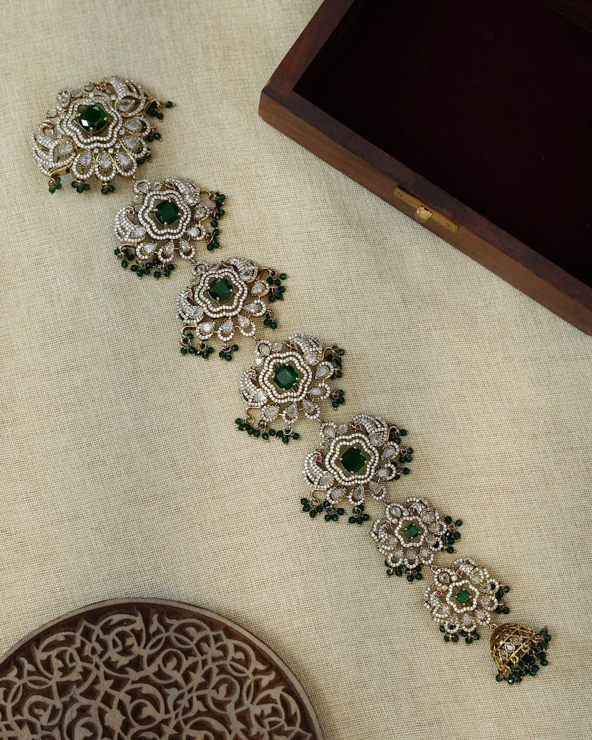 Traditional Long AD Stone Hair Accessory | Green | HA425