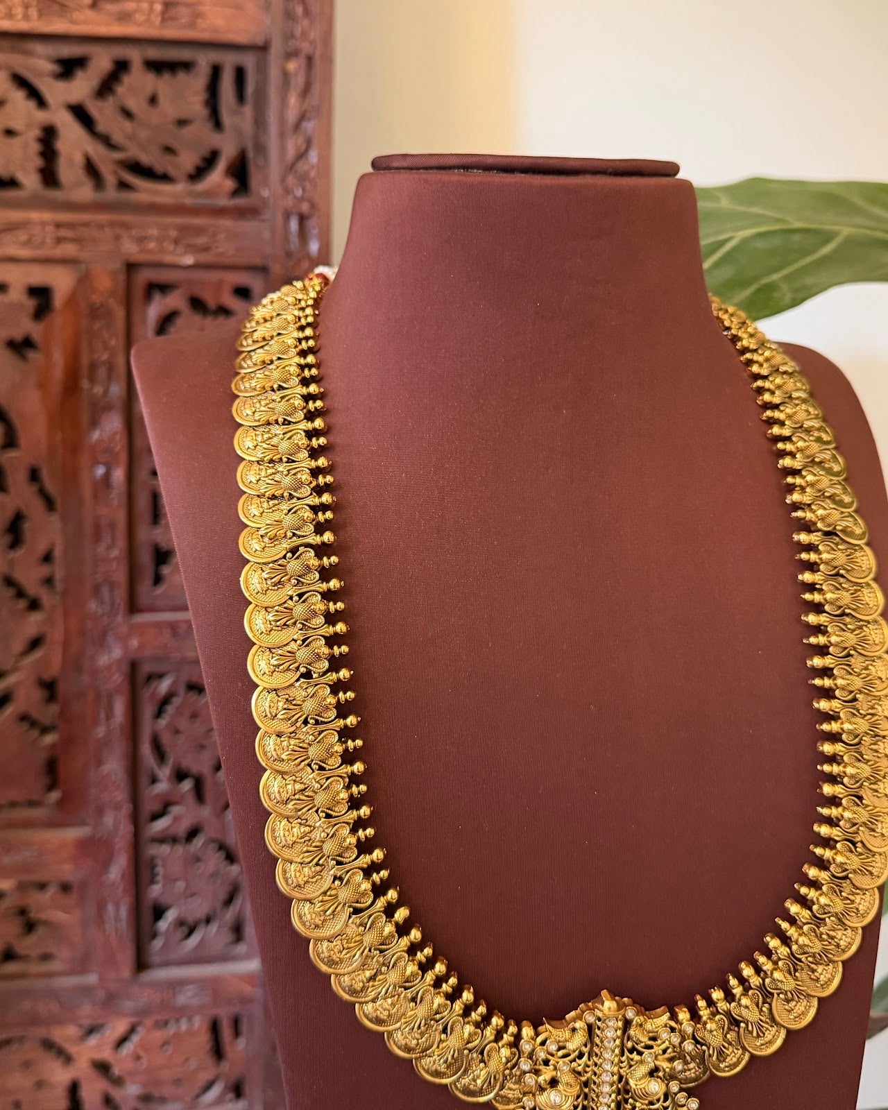 Antique Peacock Statement Kaasu Haram with Earrings | Handmade Gold Plated | NC838