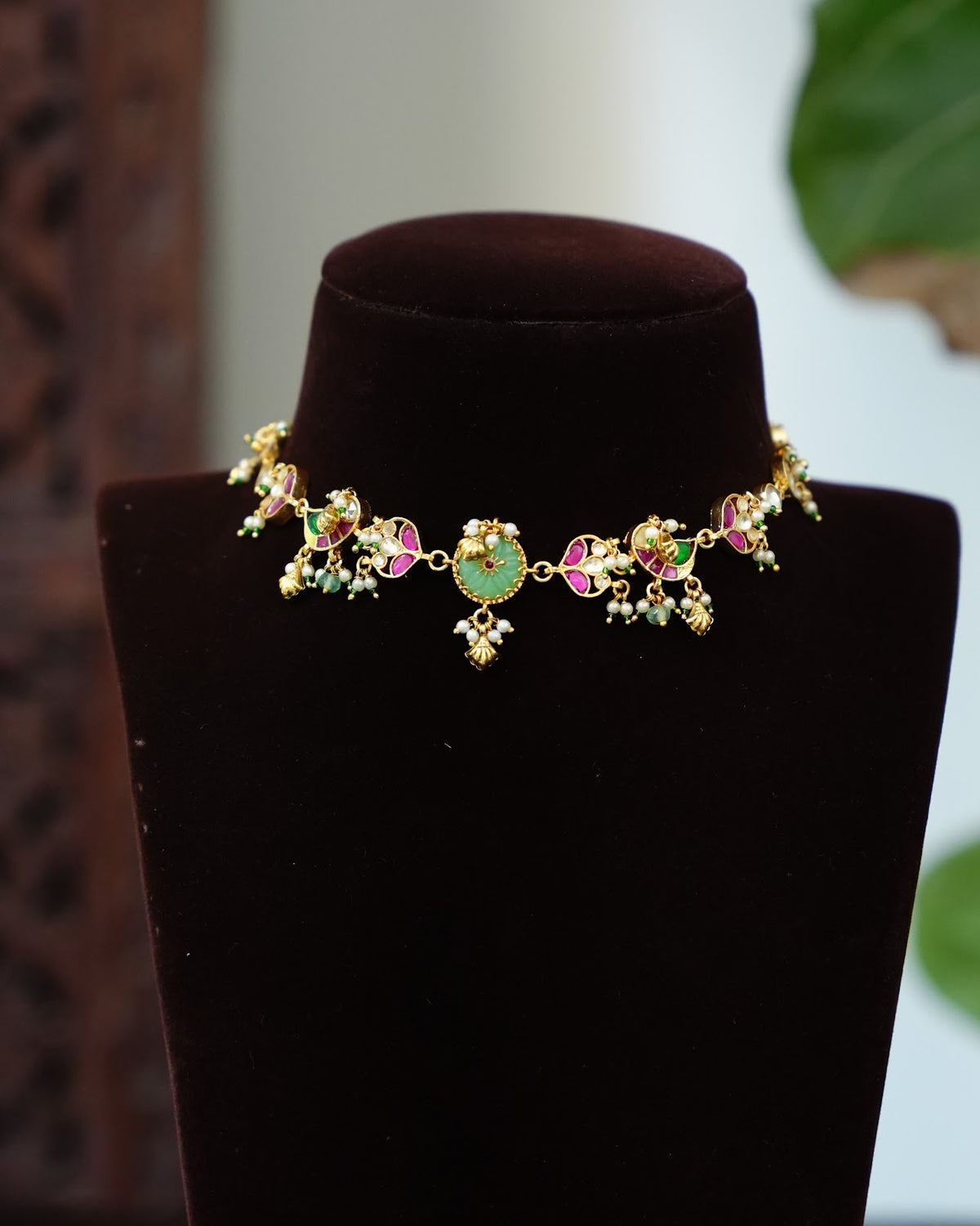 Pachi Kundan Floral Peacock Choker with Earrings | Handmade Gold Plated | NC900