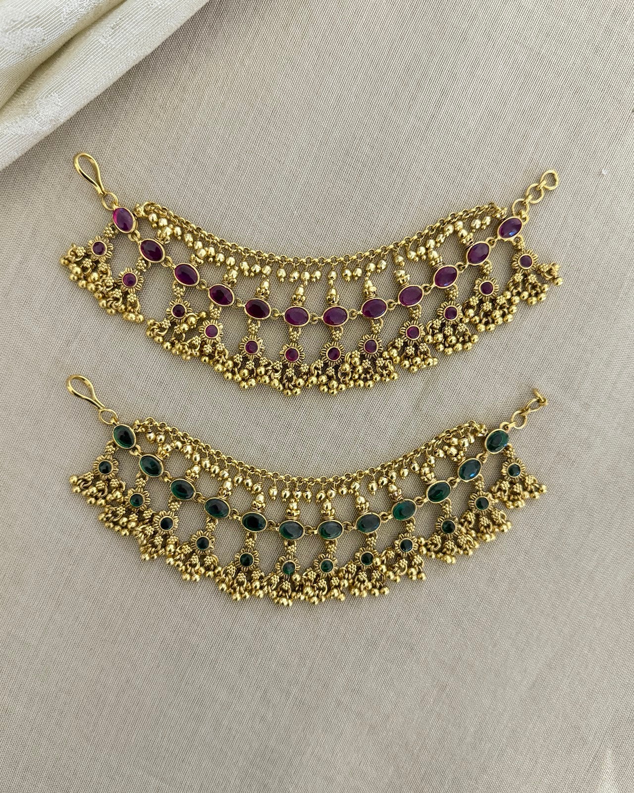 Green Kundan Pearl Drop Ear Chain EC210