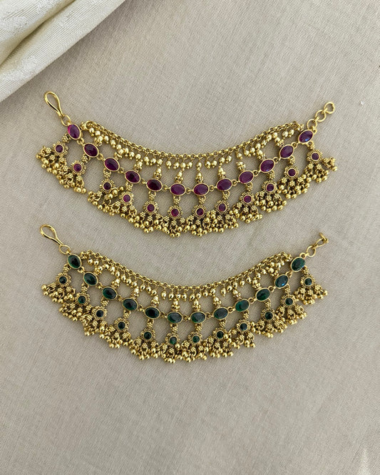 Green Kundan Pearl Drop Ear Chain EC210