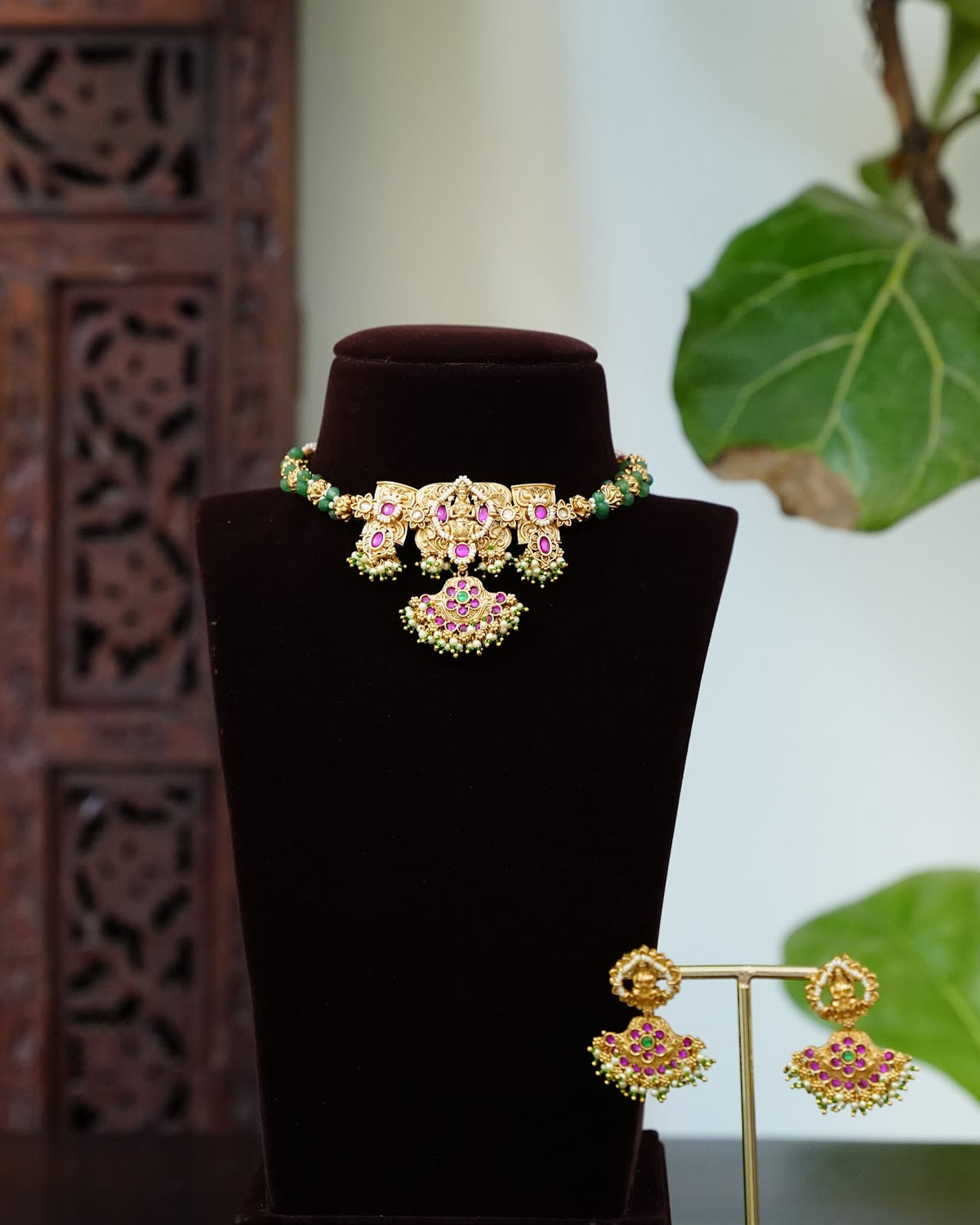 Lakshmi Floral Kundan Gold Finish Necklace Set | Handmade Gold Plated | NC896