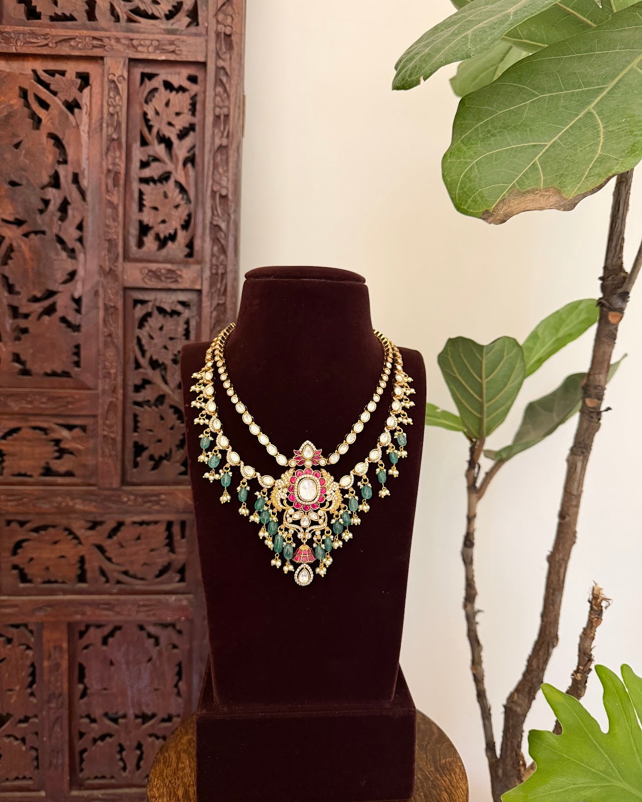 Mossanite Kundan Contemporary Necklace with Earrings  | NC732