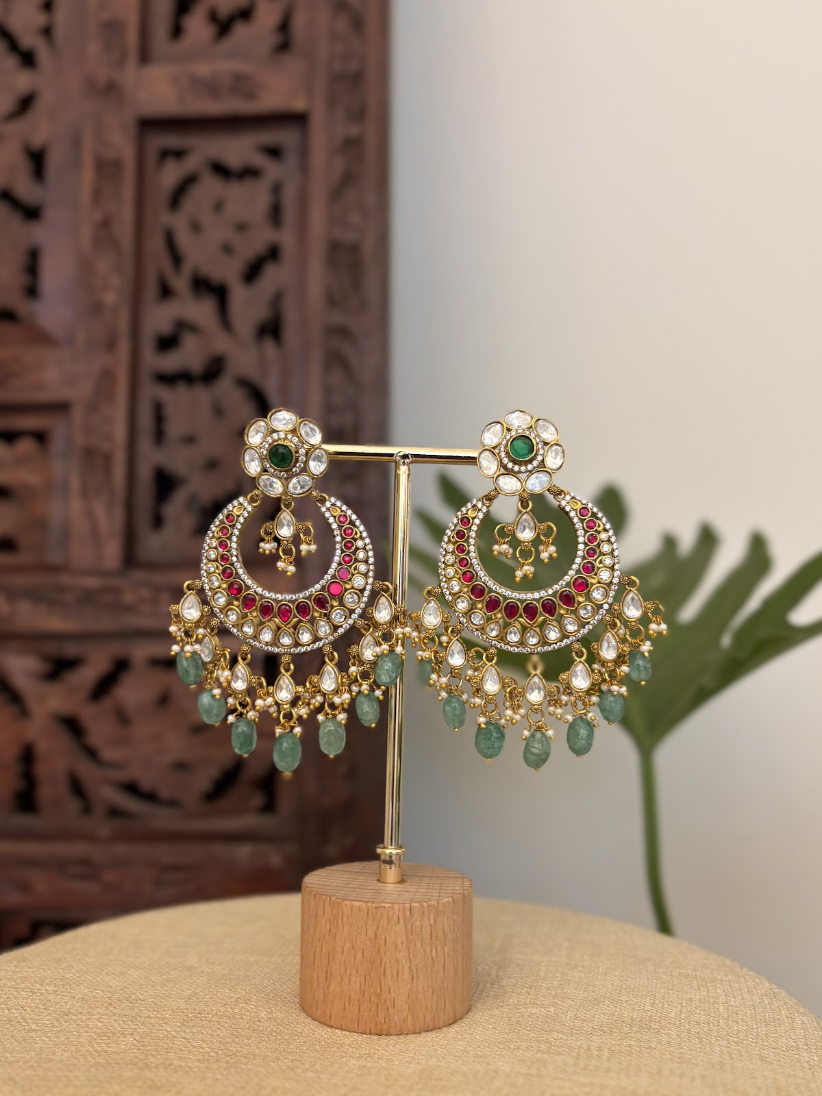 Bridal Multicolor Kundan Mossanite Chandbali Earrings  | ER439