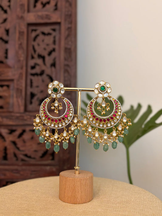 Bridal Multicolor Kundan Mossanite Chandbali Earrings  | ER439
