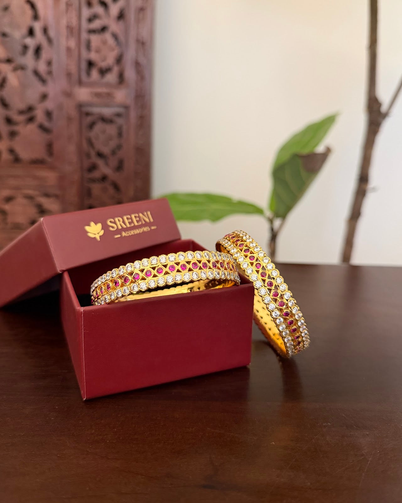 Vintage Impon Bangles | Pink & White | Handmade Gold Tone | BA133 | BA134 | BA135