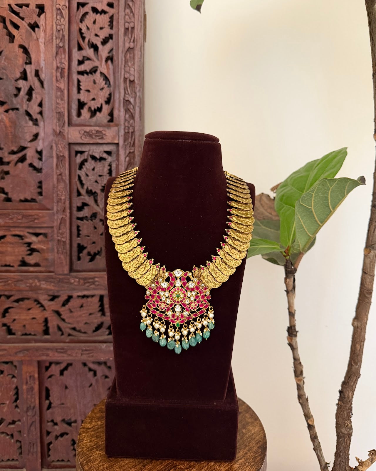 Royal Antique Peacock Kundan Kaasu Necklace | Handmade | NC789
