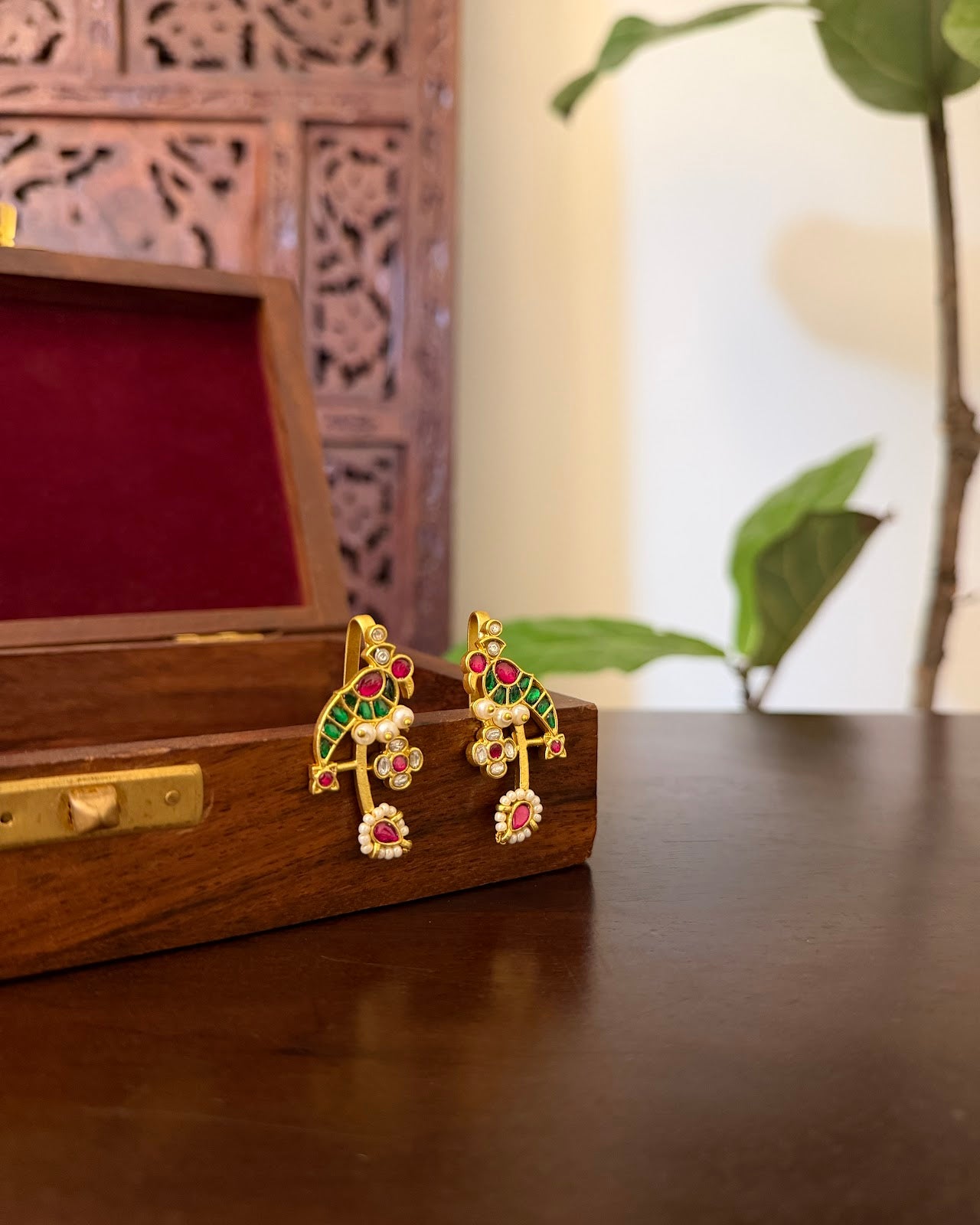 Jadau Kundan Parrot Bugadi | Green | Handmade Gold Plated | ER450