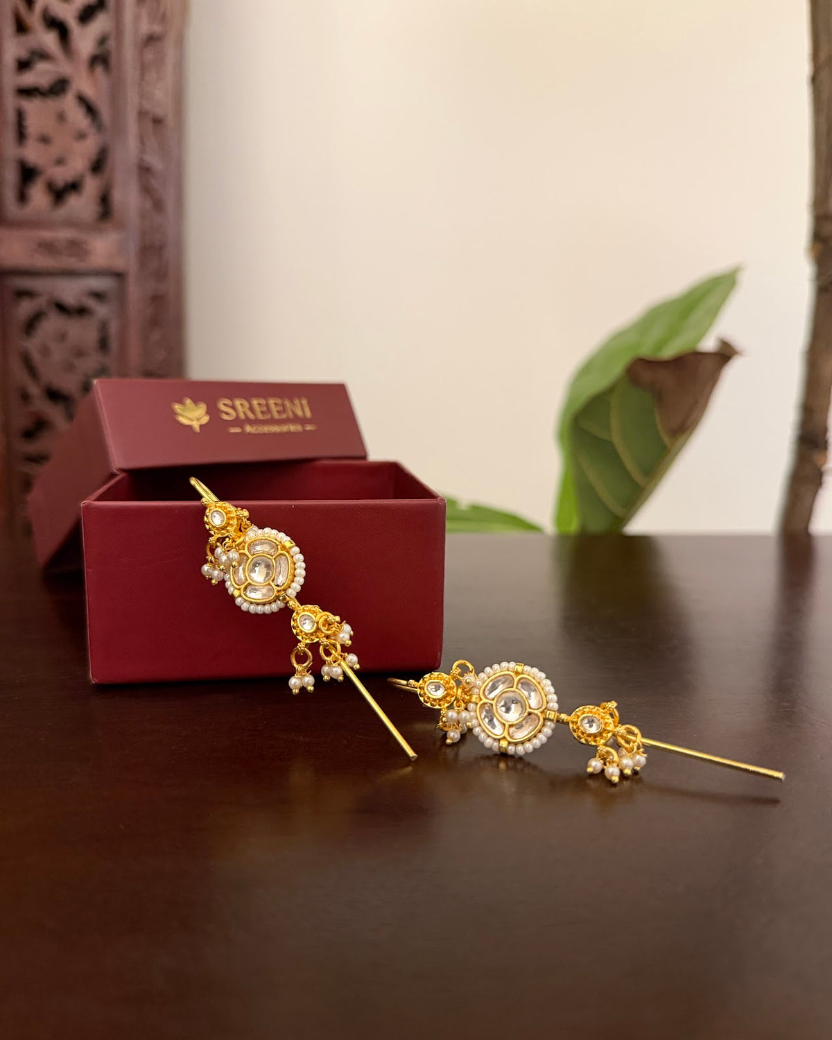 Kundan White Ear Cuff Earrings | Handmade Gold Plated | ER495