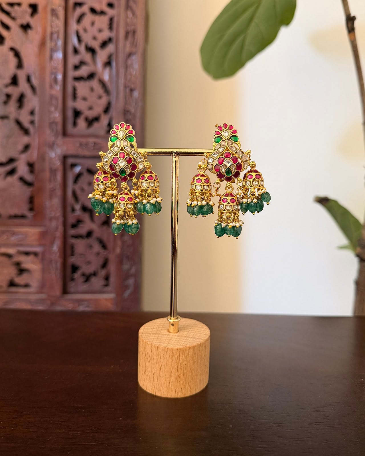 Jadau Kundan Peacock Jhumkas Earrings | Handmade Gold Plated | ER447