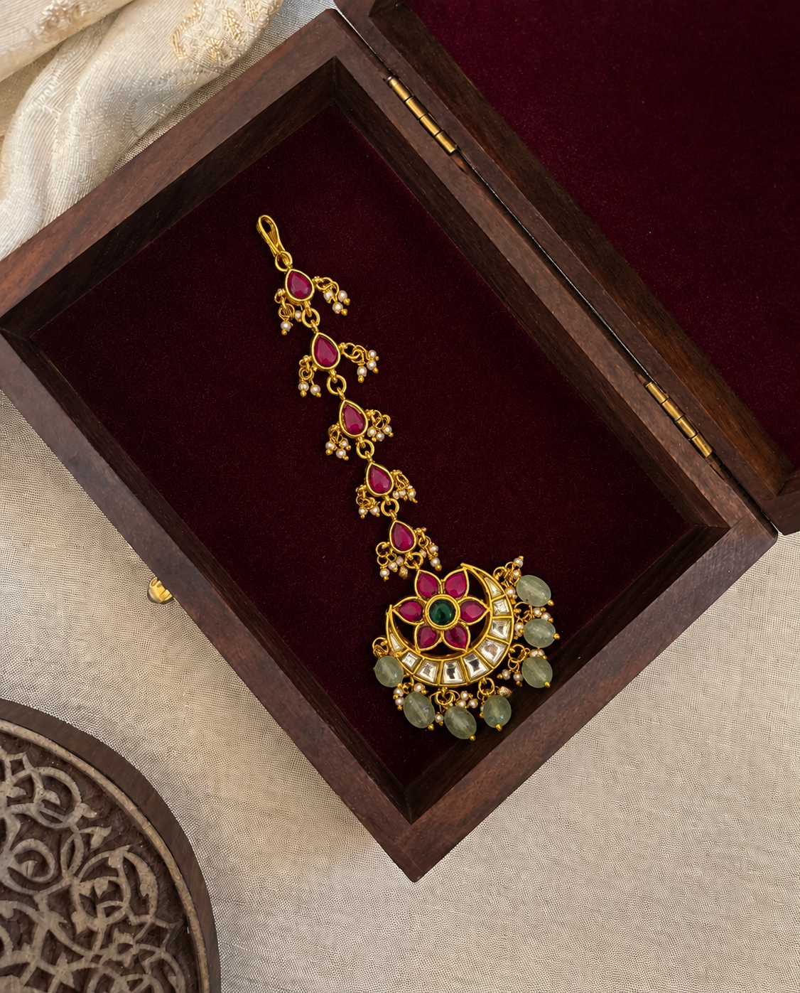 Floral Jadau Kundan Maang Tikka | Handmade Gold Plated | MT344