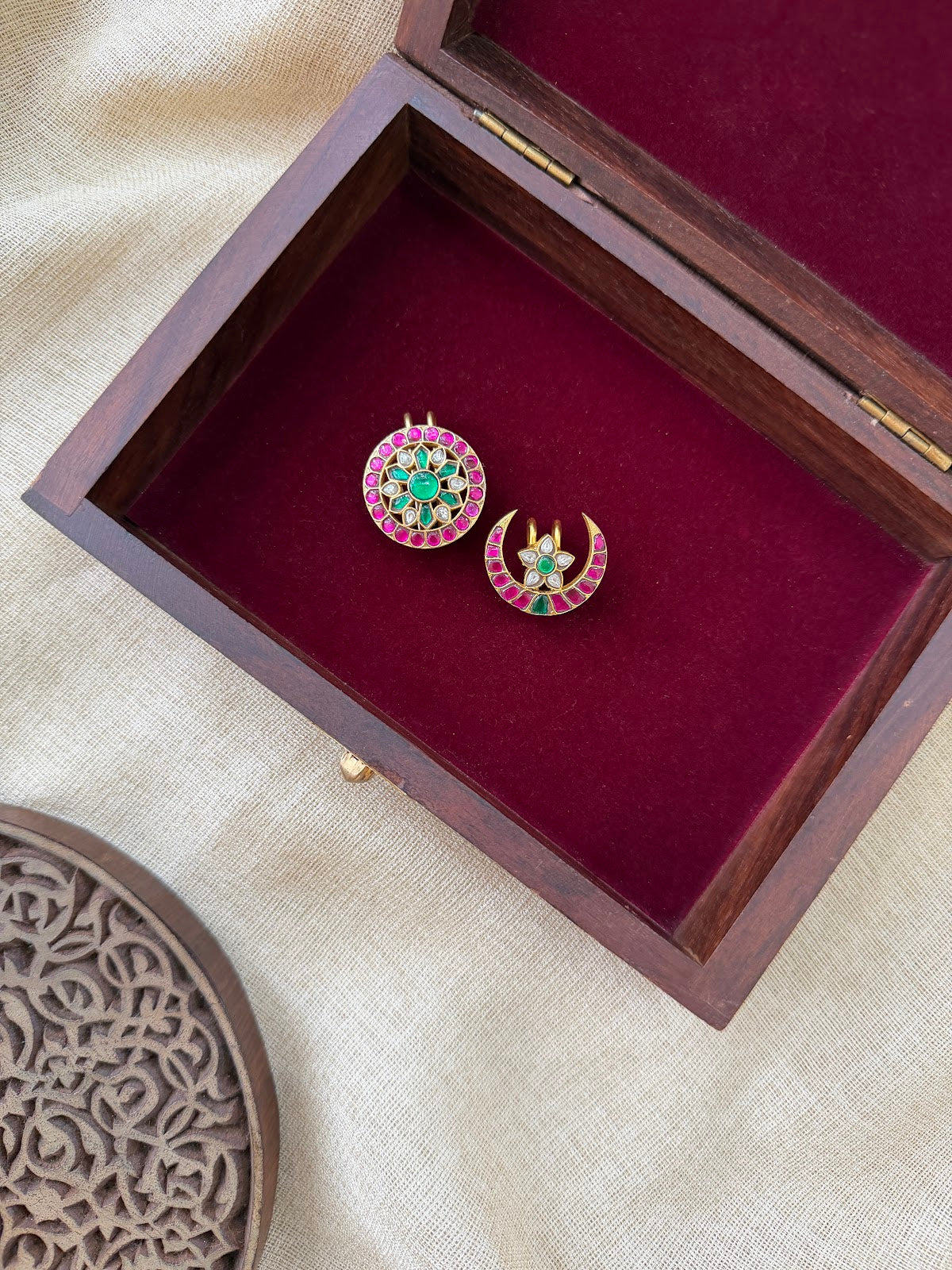 Multicolour Jadau Kundan Sun & Moon Hair Accessory | Gold Plated Traditional Set | HA403