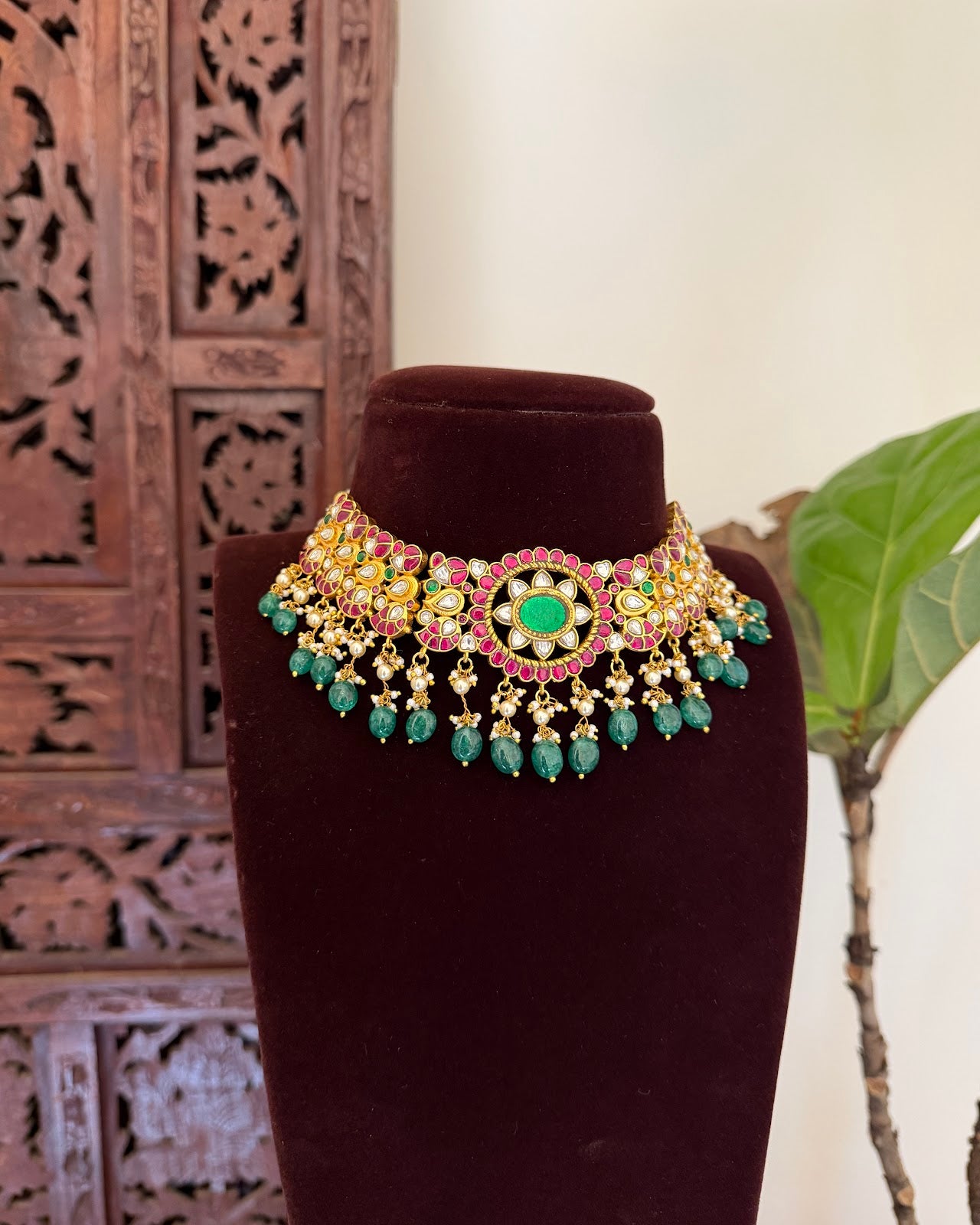 Classic Multicolor Kundan Floral Necklace | Handmade Gold Plated | NC780