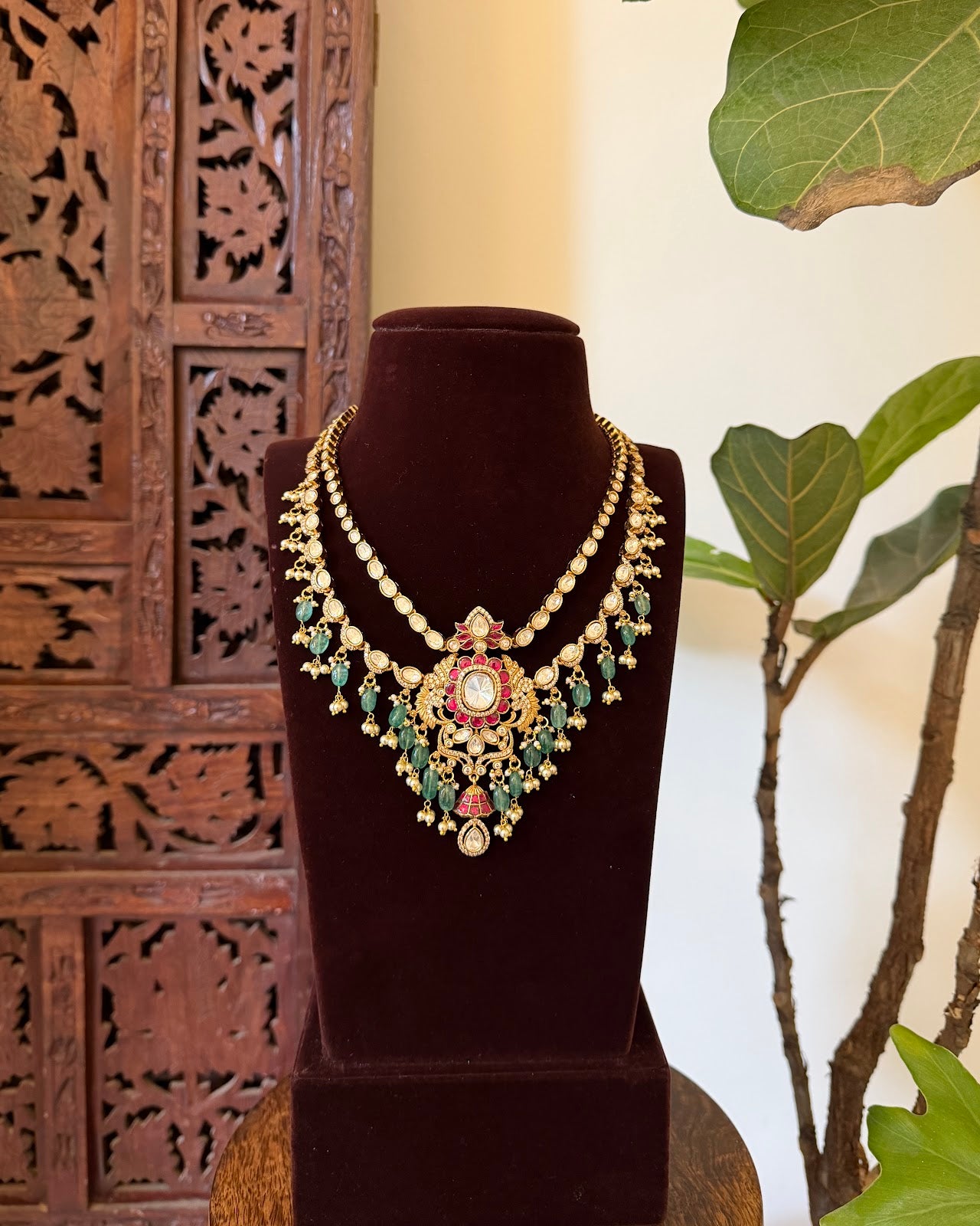 Mossanite Kundan Contemporary Necklace with Earrings  | NC732