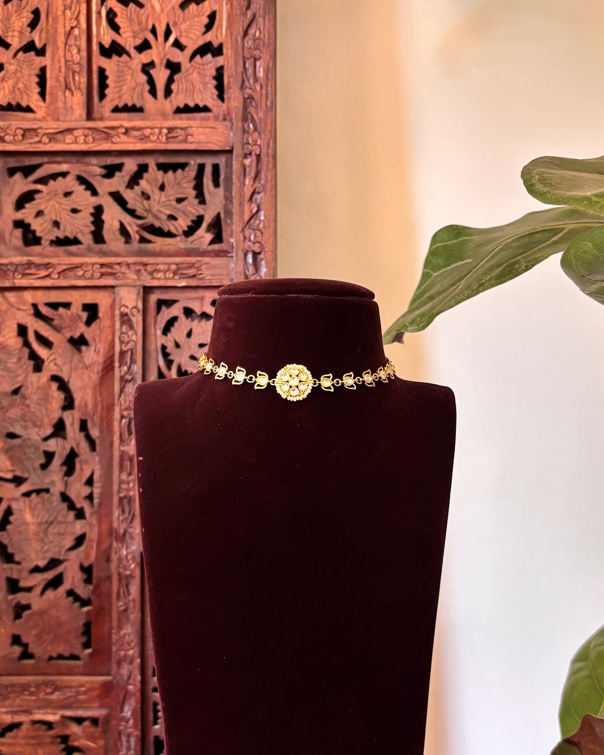 White Lotus Kundan Choker with Earrings | Floral Design | Handmade Gold Plated | NC871