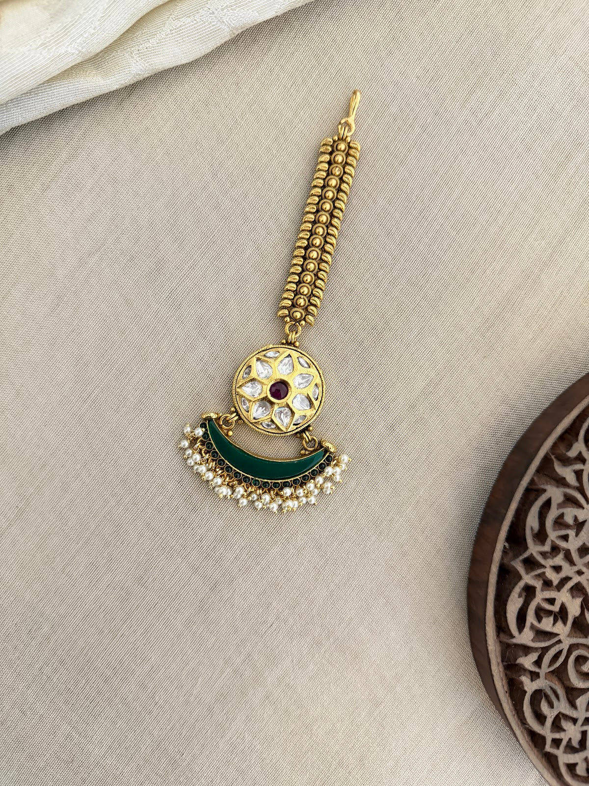Multi Color Floral Design Maang Tikka With Pearl Drops | MT337