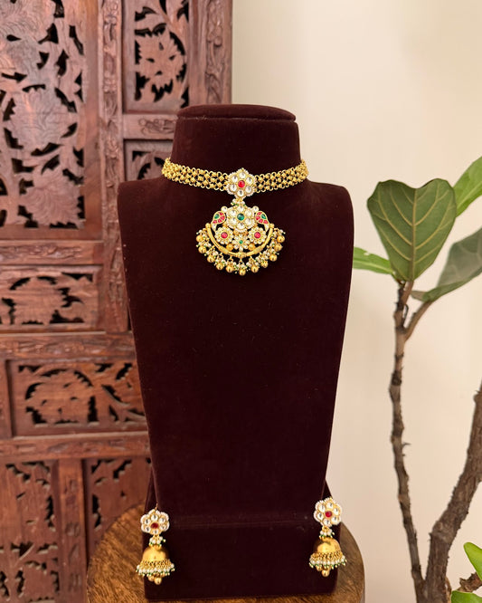 Antique Kundan Statement Necklace with Earrings | Handmade Gold Plated | NC739