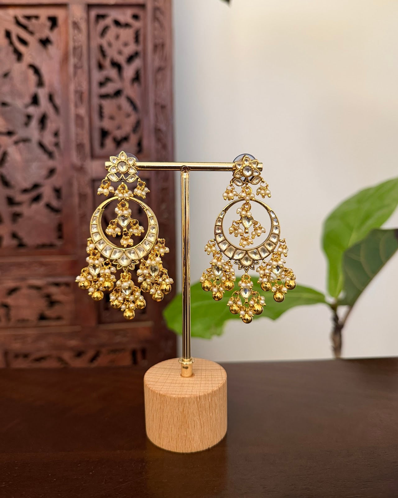 Kundan Chandbali White Earrings | Handmade Gold Plated | ER454