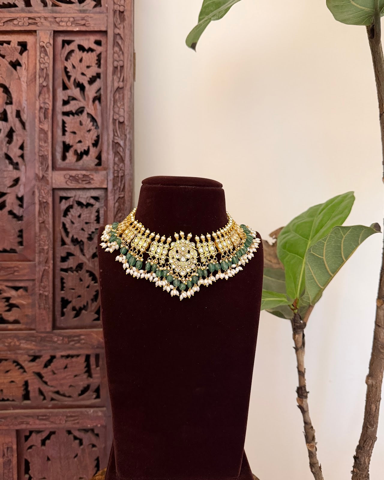 Jadau Kundan Statement Choker Necklace | White | Handmade Gold Plated | NC784