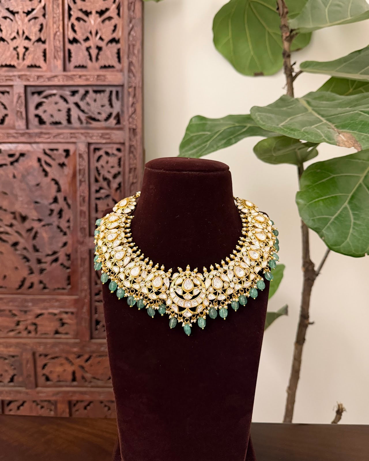 Mossanite Kundan Statement Necklace Set | Handmade Gold Plated | NC796