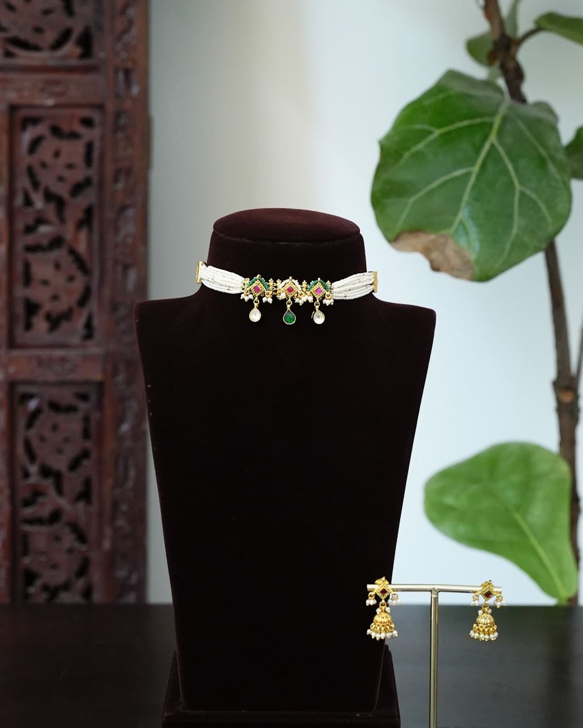 Kundan Pearls Minimal Choker with Earrings | Kids | Handmade Gold Plated | NC902