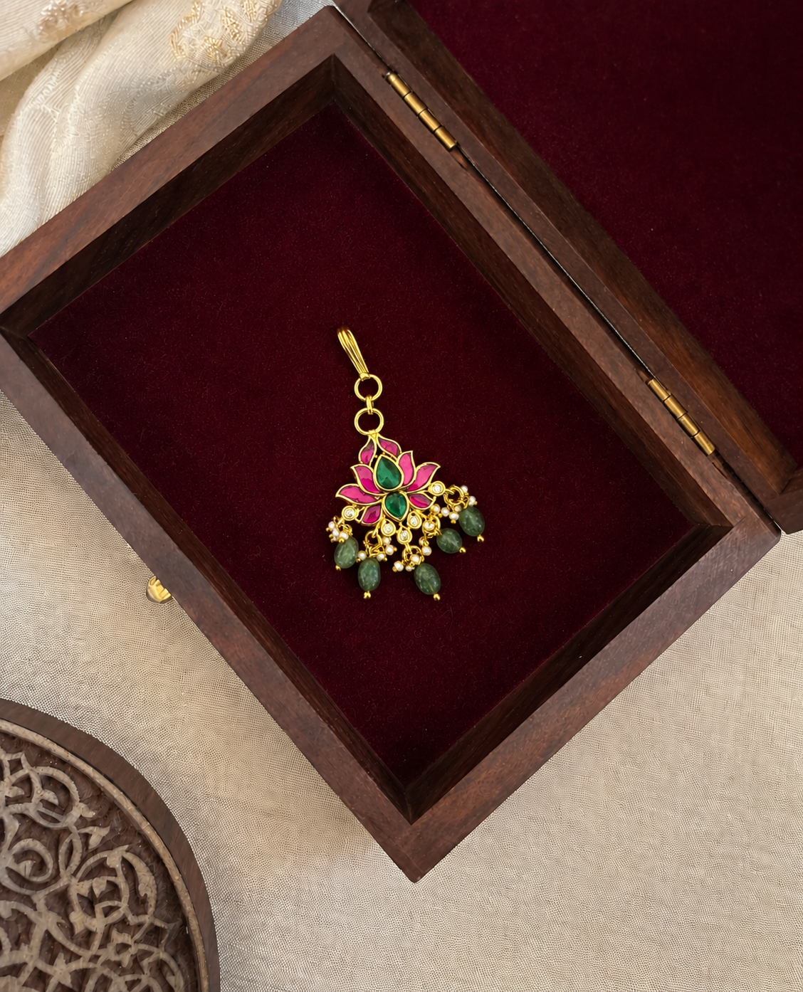 Lotus Jadau Kundan Minimal Maang Tikka | Handmade Gold Plated | MT358