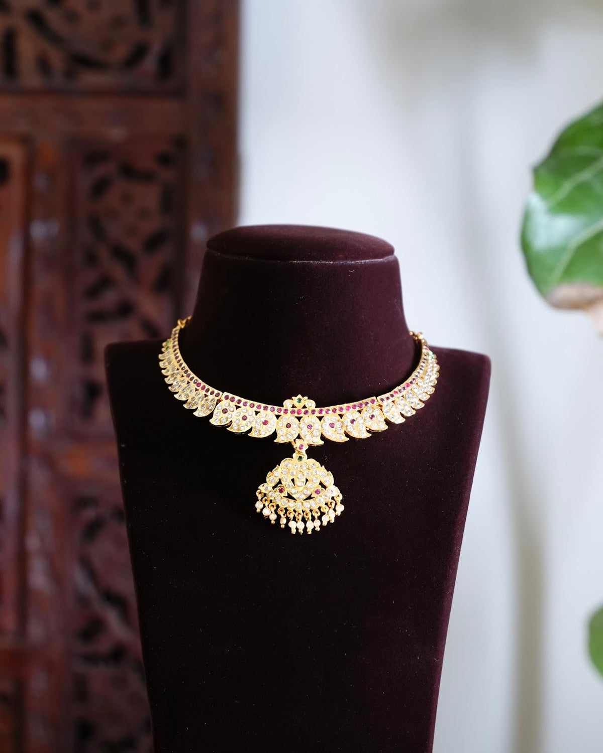 Vintage South Indian Mango Attigai Necklace | Multicolour | Timeless Heritage Gold Tone | NC914