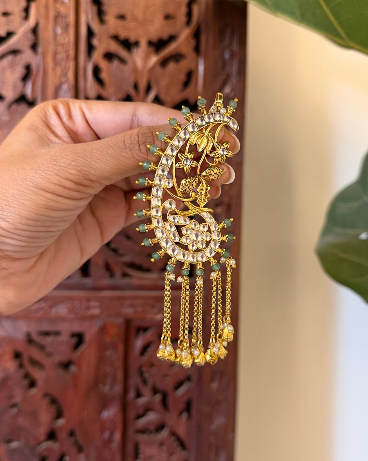 Regal Peacock Ear Cuff Jhumkas Kundan ER404