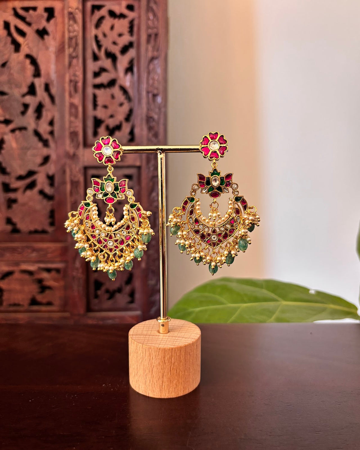 Elegant Jadau Kundan Pear Drop Chandbali Earrings | Handmade Gold Plated | ER484