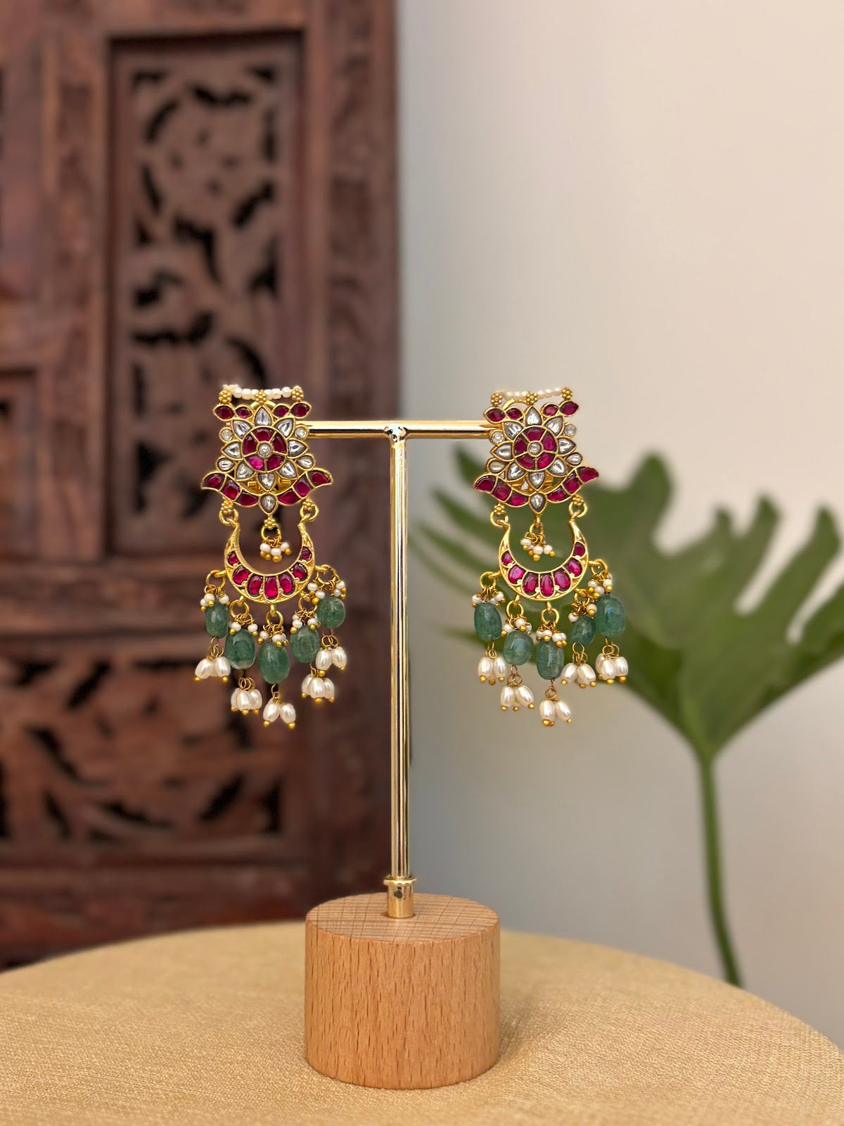 Multicolor Floral Jadau Kundan Jhumkas with Pearl Hangings | Handmade Gold Plated | ER434