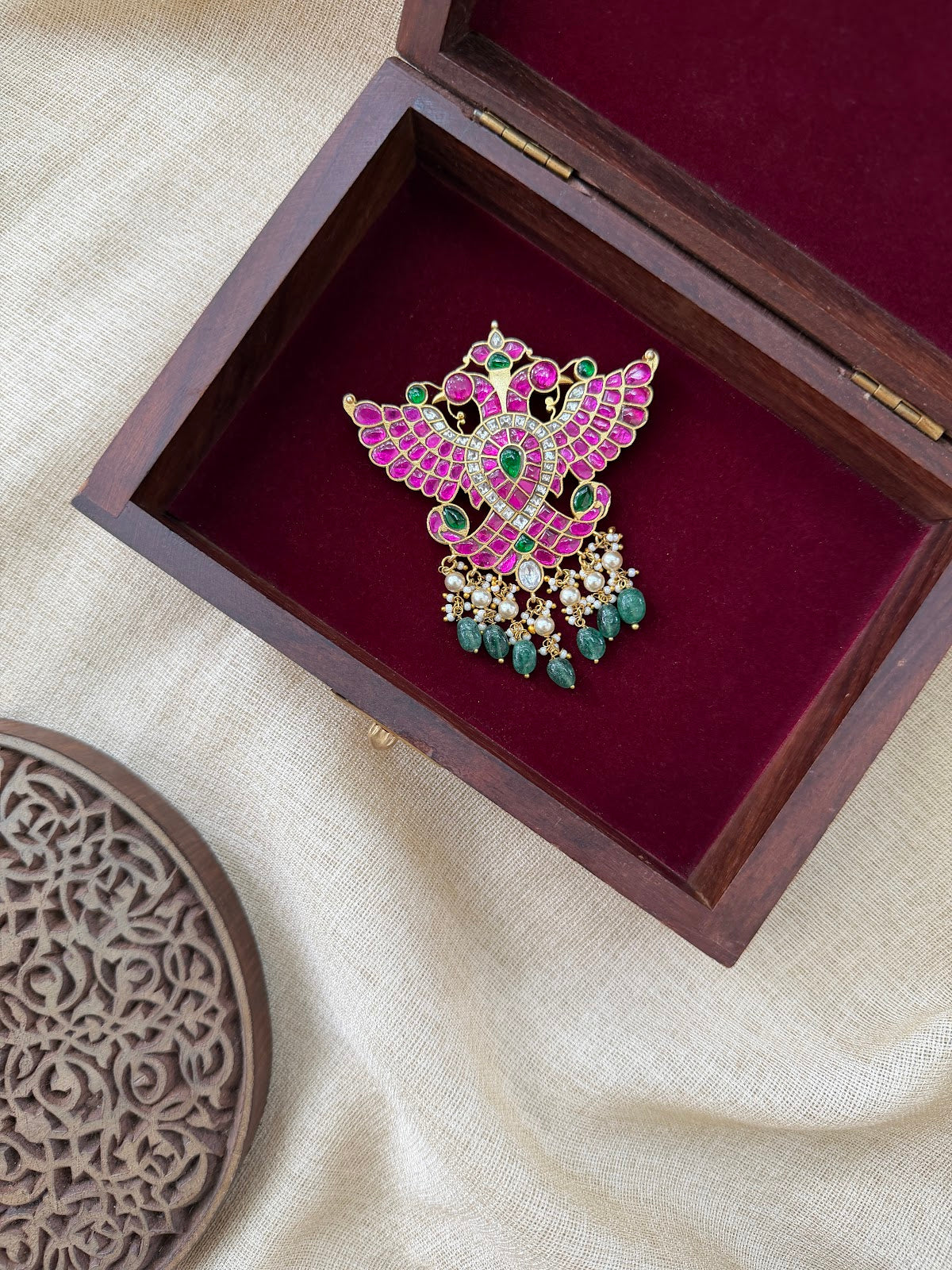 Multicolour Gandaberunda Jadau Kundan Hair Pendant | Handmade Gold Plated | HA400