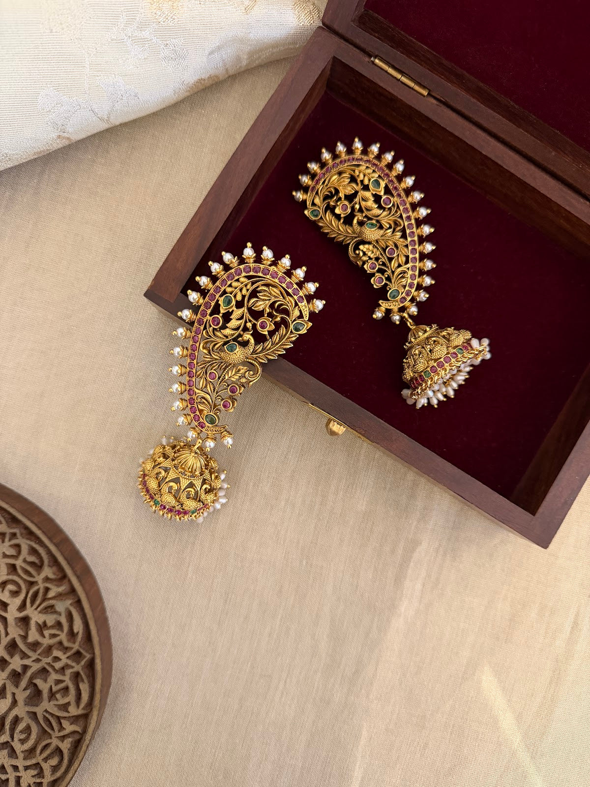Regal Peacock Ear Cuff Jhumkas Royal Kundan ER401