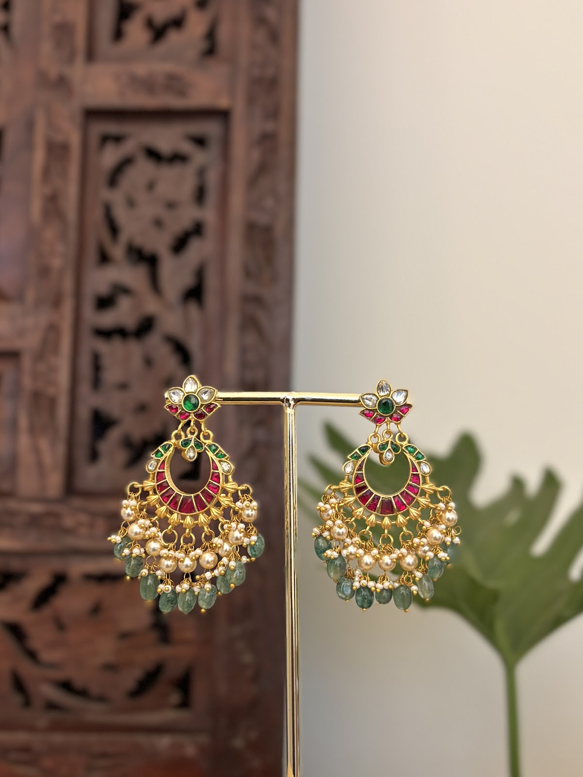 Blooming Floral Jadau Jhumkas with Pearl Bead Drops | Handmade Gold Plated | ER428
