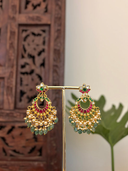 Blooming Floral Jadau Jhumkas with Pearl Bead Drops | Handmade Gold Plated | ER428