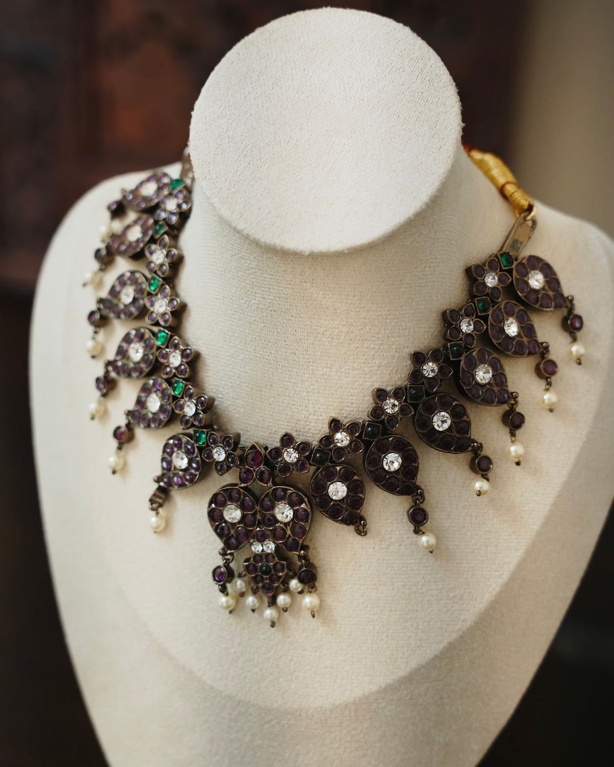 Vintage Black Oxidised Necklace with Kemp Stones & Pearl Beads | Handmade | NC918
