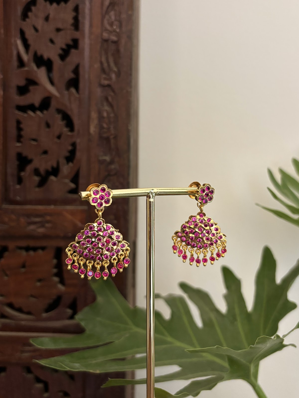 Vintage Impon Small Classic Jhumkas Ruby ER397