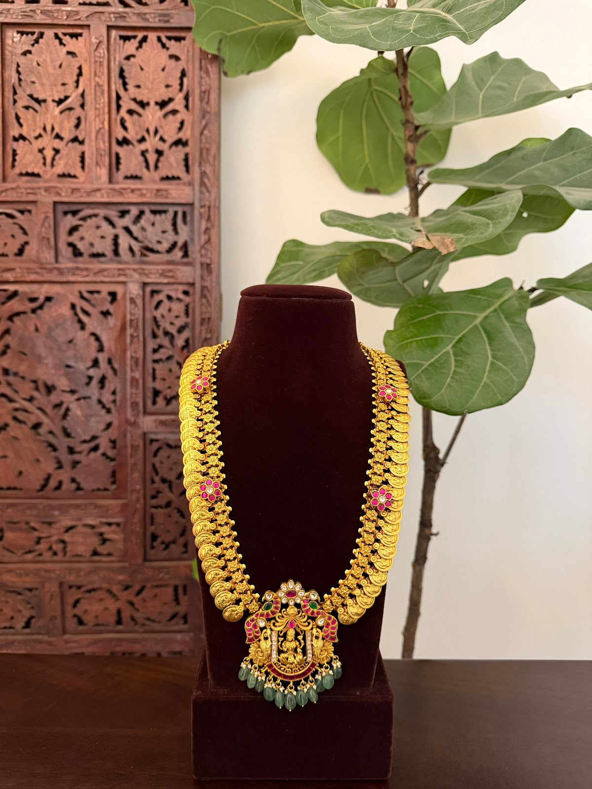 Royal Lakshmi Pendant Kaasu Haram | Heritage-Inspired Handmade Gold Plated | NC831