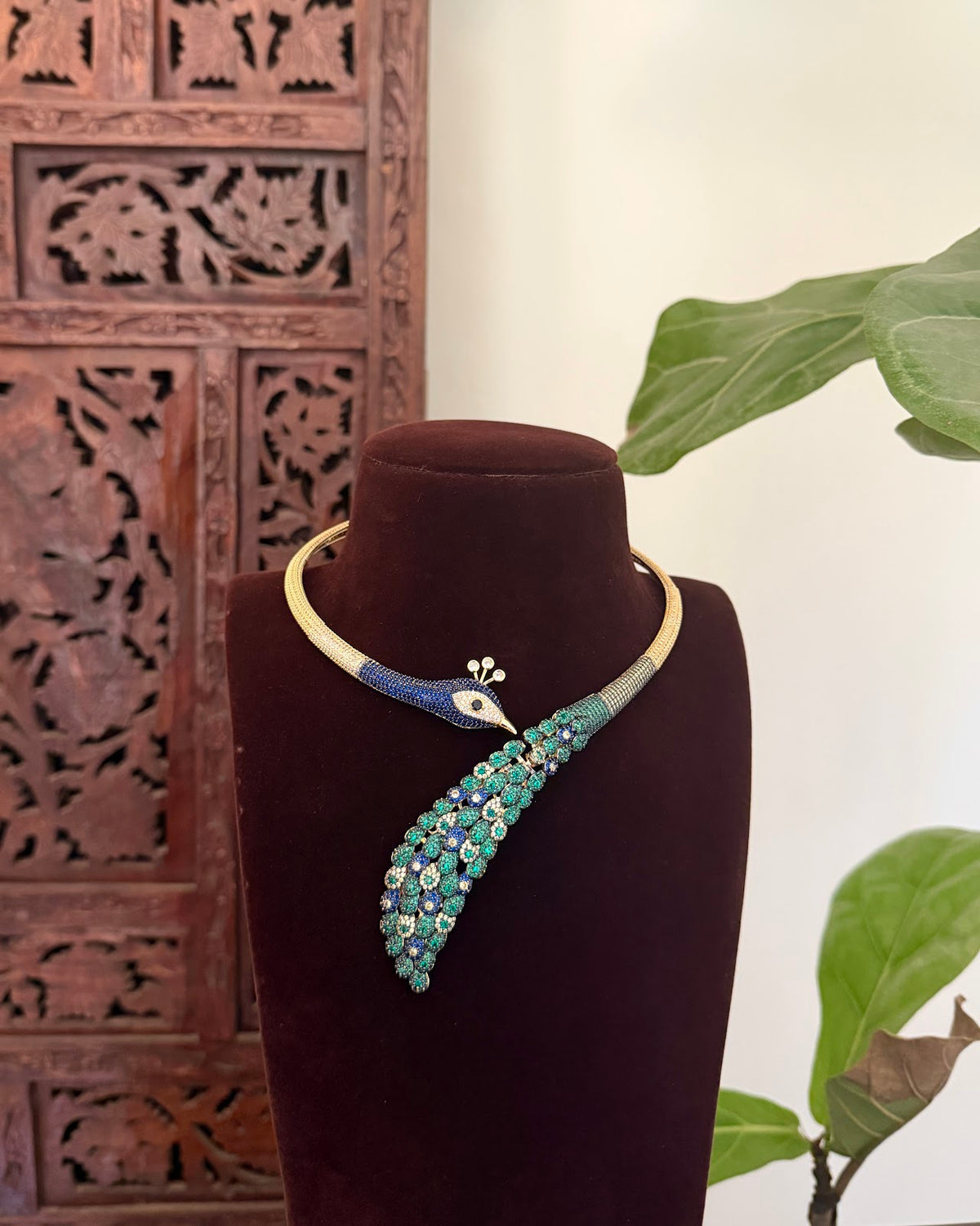 Royal Peacock Kanti Choker with Earrings – Blue & Green | Handmade Gold Plated | NC875