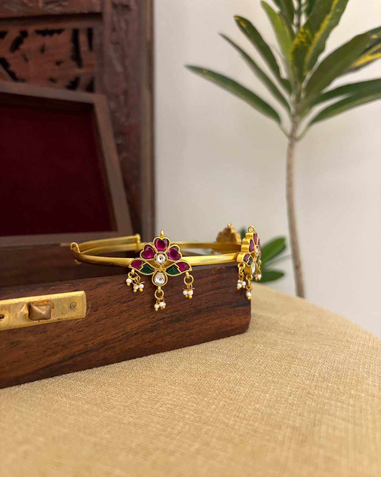 Floral Peacock Jadau Kundan Armlets AR010 view 4
