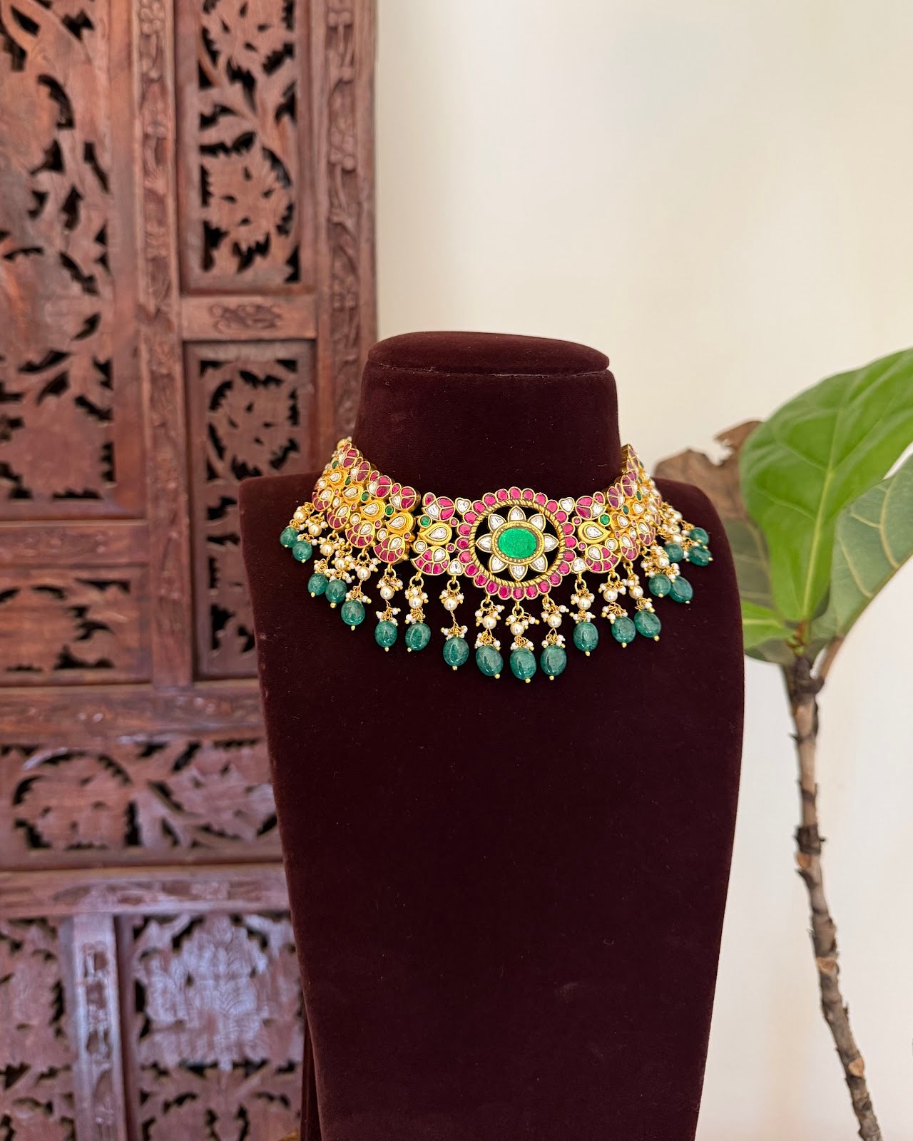 Classic Multicolor Kundan Floral Necklace | Handmade Gold Plated | NC780