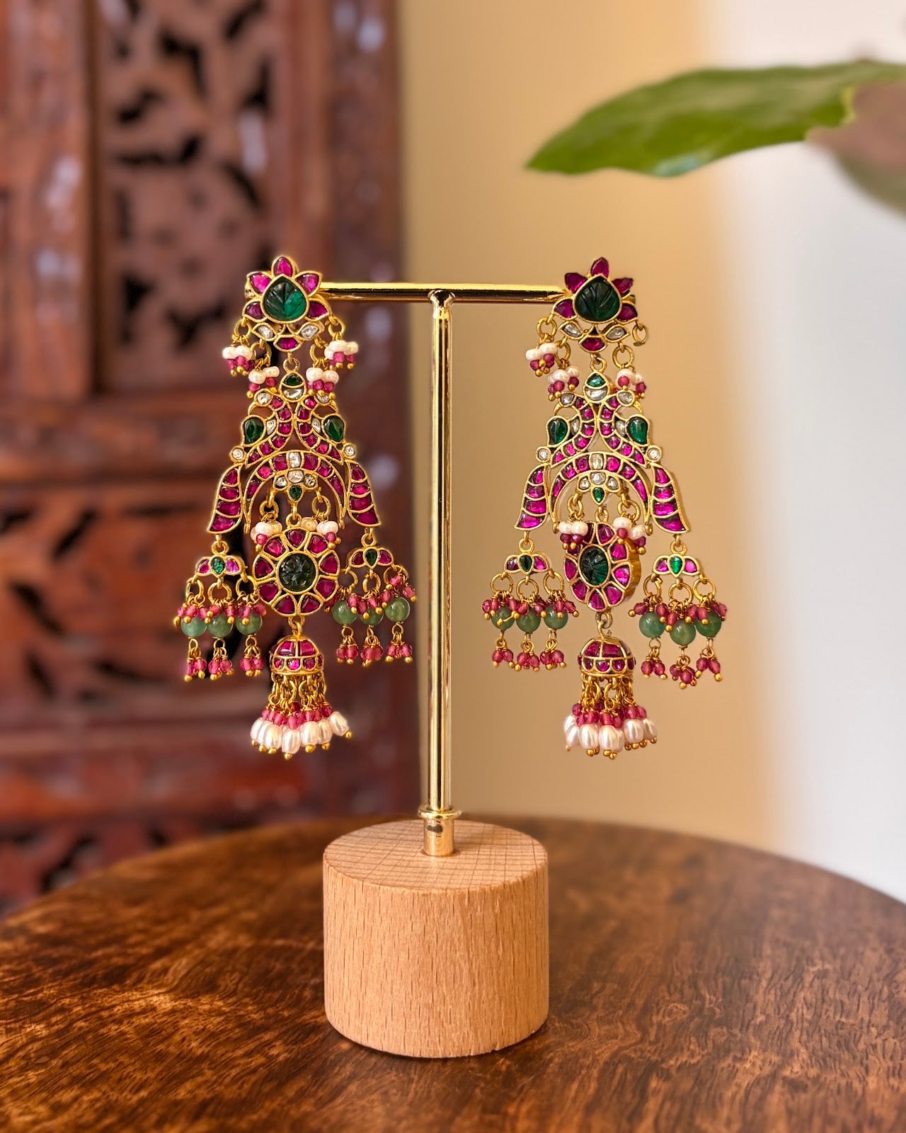 Statement Multicolor Jadau Kundan Jhumkas | Handmade Gold Plated | ER446