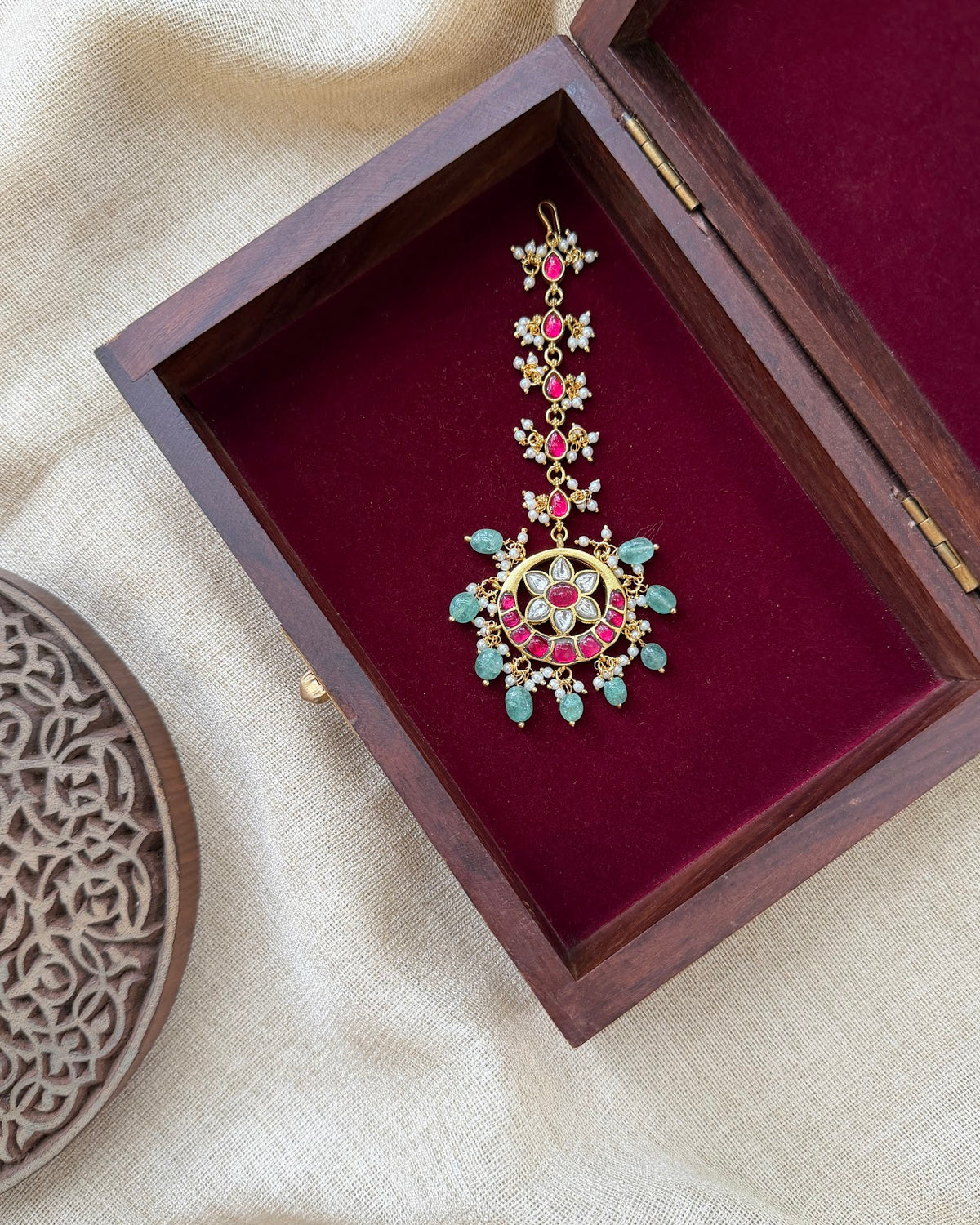 Bridal Jadau Kundan Maang Tikka | Handmade Gold Plated | MT372