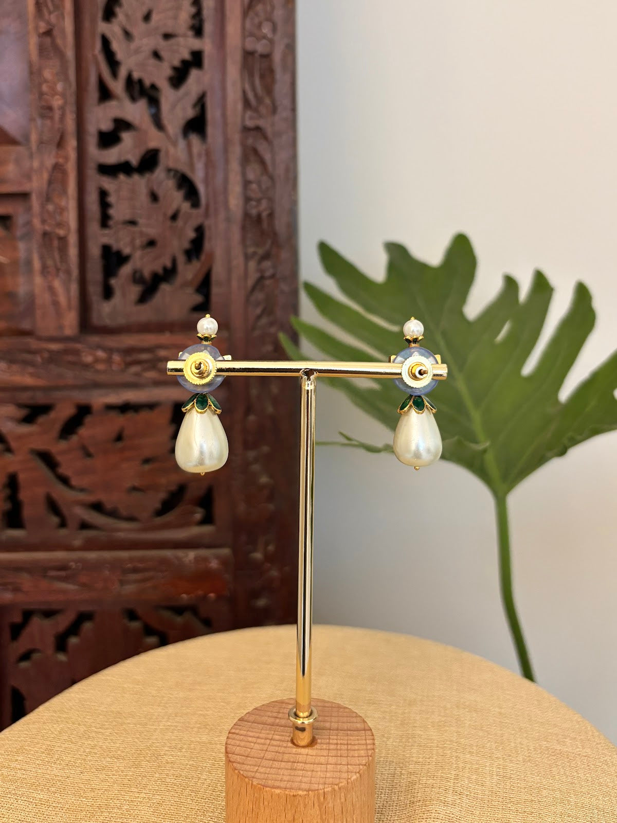White Lotus Stud Earrings | Handmade Gold Plated | ER433