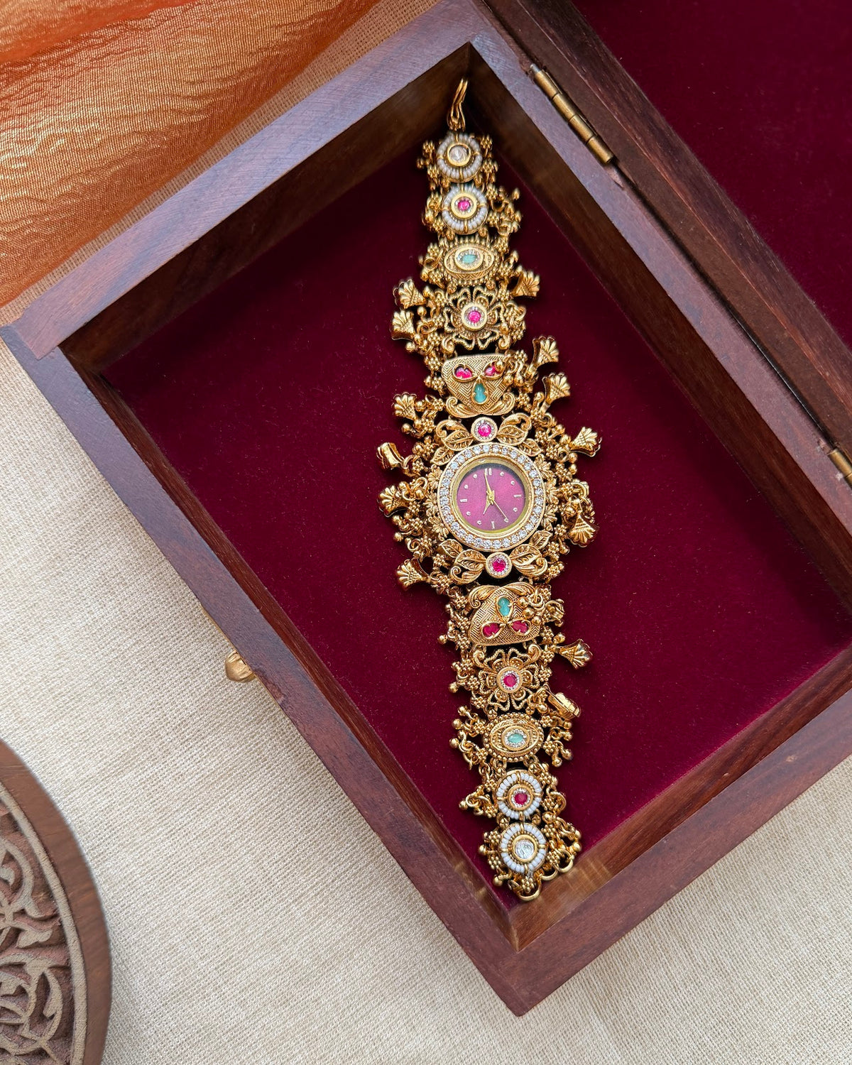 Regal Jadau Kundan Designer Watch | Handmade Gold Plated | WA005